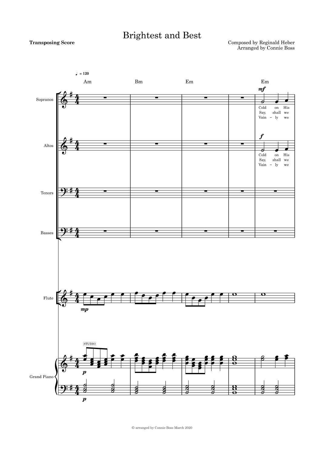 Brightest and Best SATB with violin or flute or cello and piano (arr. Connie Boss)