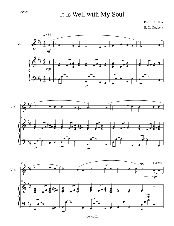 It Is Well with My Soul (Violin Solo with Piano Accompaniment) (arr. B. C. Dockery)