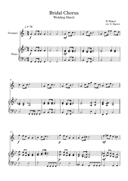Bridal Chorus (Wedding March), Richard Wagner, For Trumpet & Piano (arr. Eugene Egorov)