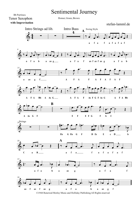 Sentimental Journey (arr. stefan-lamml.de)