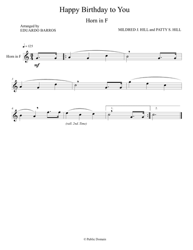 Happy Birthday to You (For French Horn in F with Piano accompaniment and Chords) (arr. Eduardo Barros)