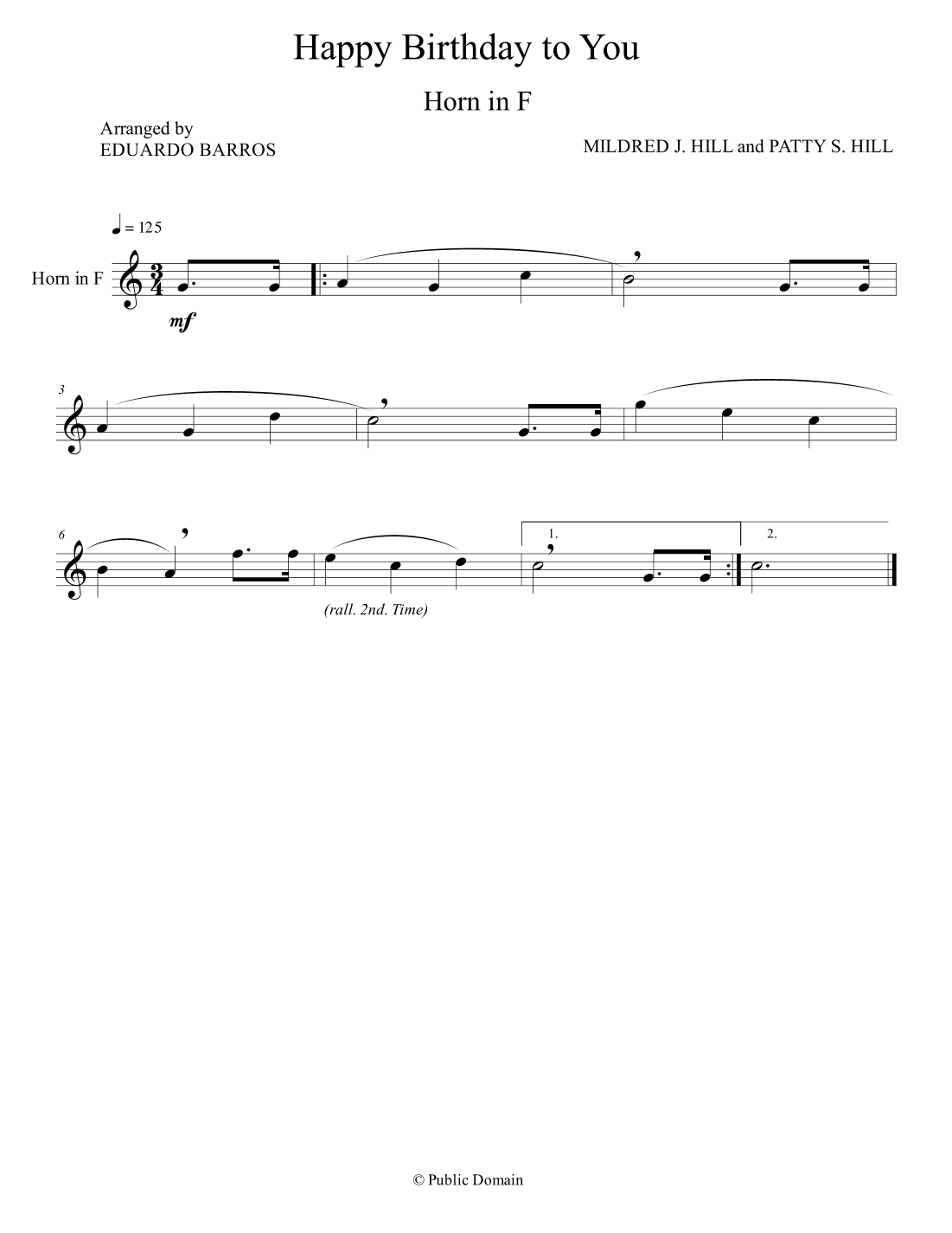 Happy Birthday to You (For French Horn in F with Piano accompaniment and Chords) (arr. Eduardo Barros)