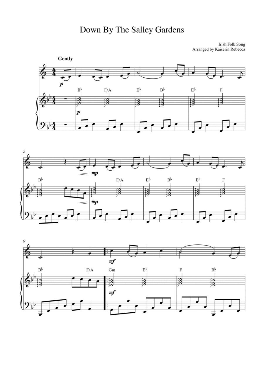 Down By The Salley Gardens (for trumpet in B flat solo and piano accompaniment) (arr. Kaiserin Rebecca)
