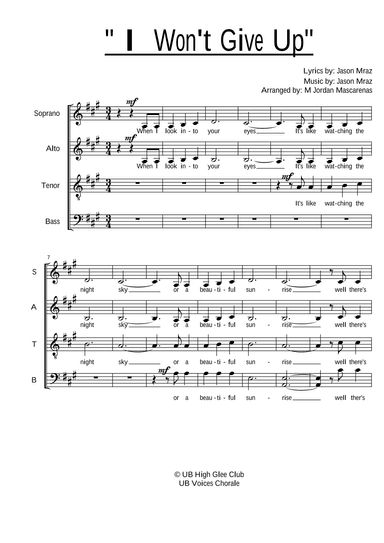 I Won't Give Up (arr. Mark Jordan Mascarenas)
