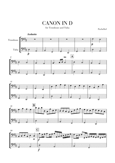 Canon in D for Trombone and Tuba (arr. Cadenza Editions)