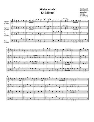 Menuet from Water music (arrangement for 4 recorders) (arr. Gil Garty)