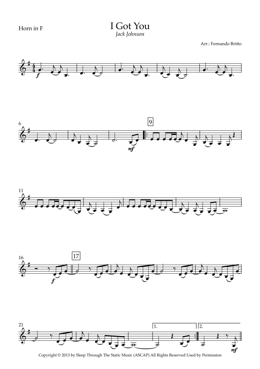 I Got You (arr. Fernando Britto)