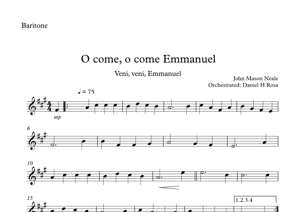 O come, o come Emmanuel - Veni, veni Emmanuel - Christmas Carol - Baritone (arr. Daniel H Rosa)