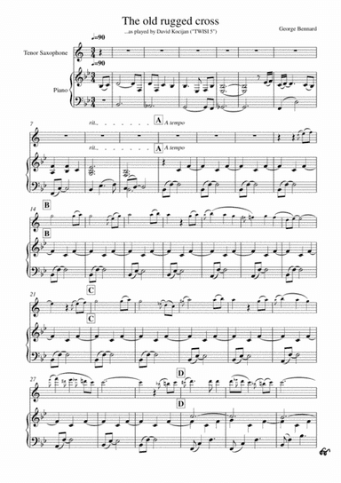 The old rugged cross (piano & tenor sax) (arr. David Kocijan)