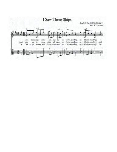 I Saw Three Ships - for fingerstyle guitar with tab, notation and lyrics (arr. Big Bill Durham)