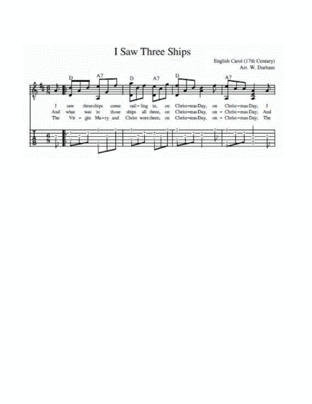 I Saw Three Ships - for fingerstyle guitar with tab, notation and lyrics (arr. Big Bill Durham)