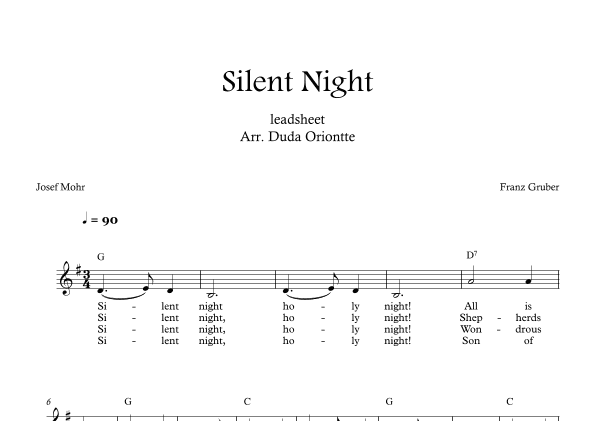 Silent Night (G major - leadsheet - with lyrics) (arr. Duda Oriontte)