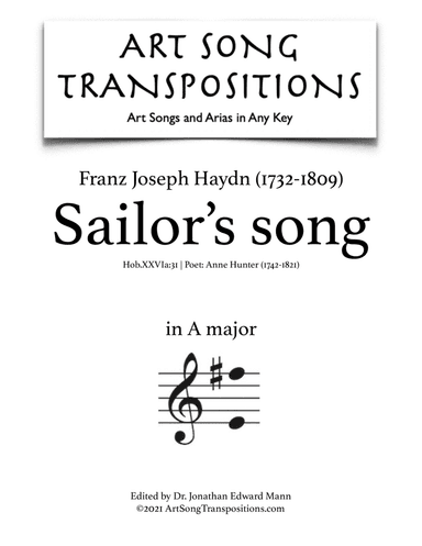 HAYDN: Sailor's Song (transposed to A major) (arr. ArtSongTranspositions.com)