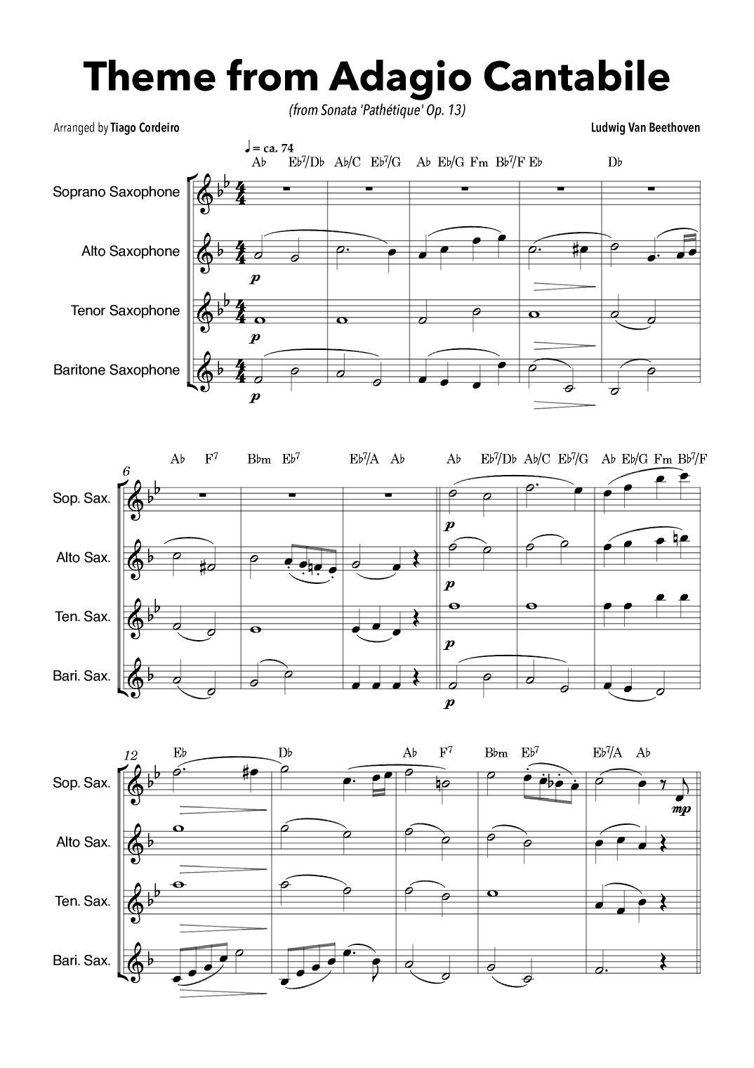 Theme From Adagio Cantabile (from Sonata 'Pathétique' Op.13) (arr. Tiago Cordeiro)