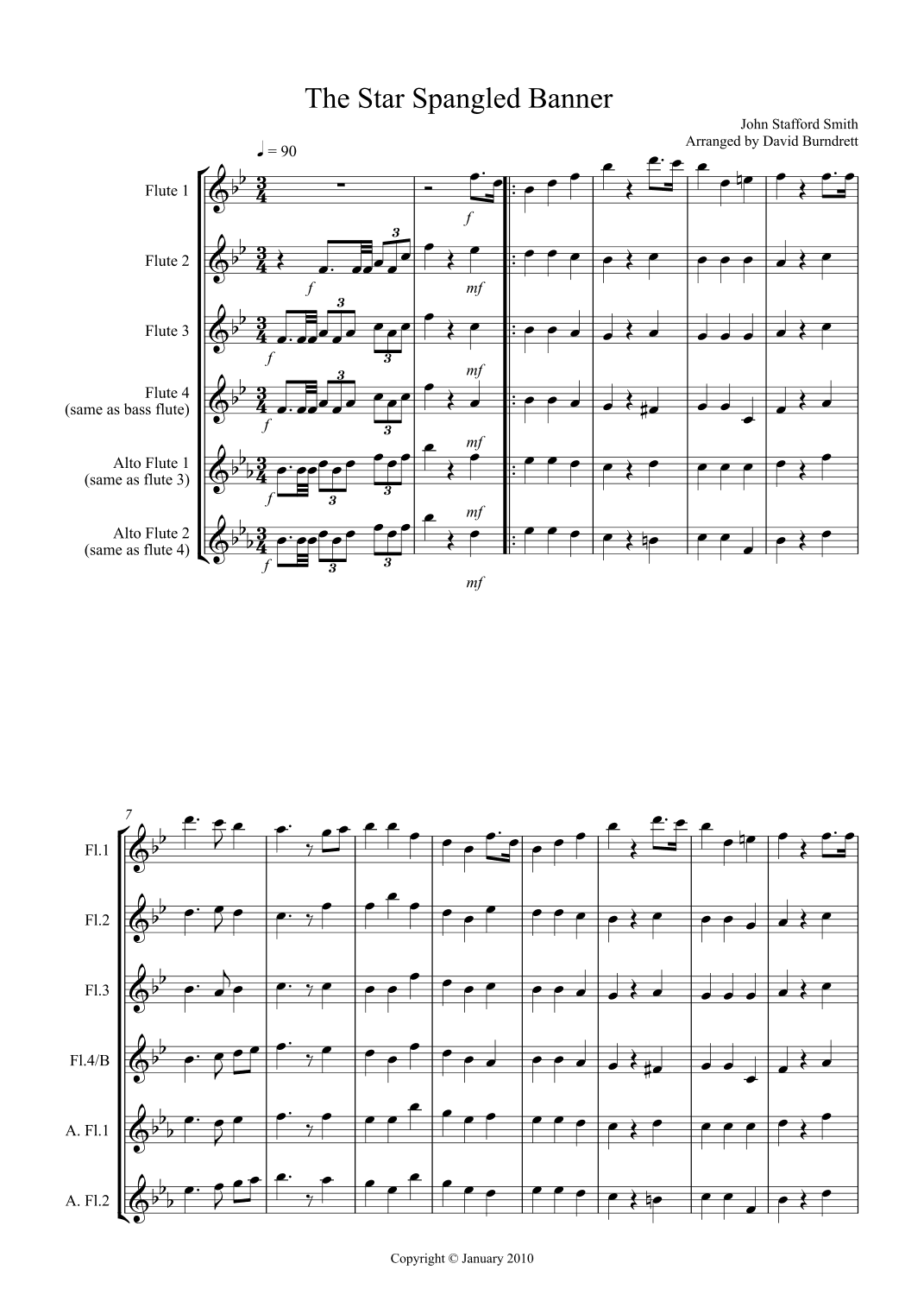 The Star Spangled Banner for Flute Quartet (arr. David Burndrett)