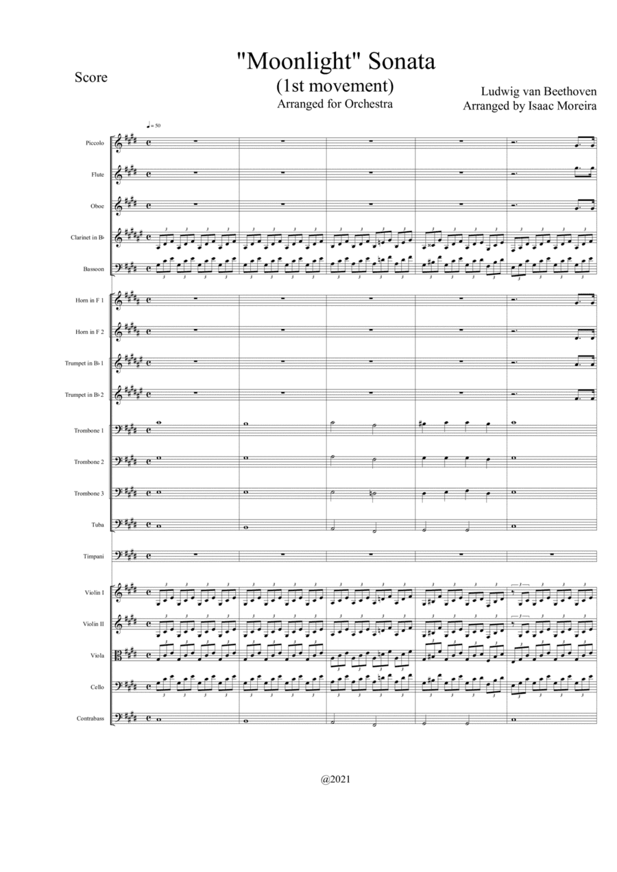 Moonlight Sonata for Orchestra (1st Movement) Full Score and Parts (arr. Isaac Moreira)