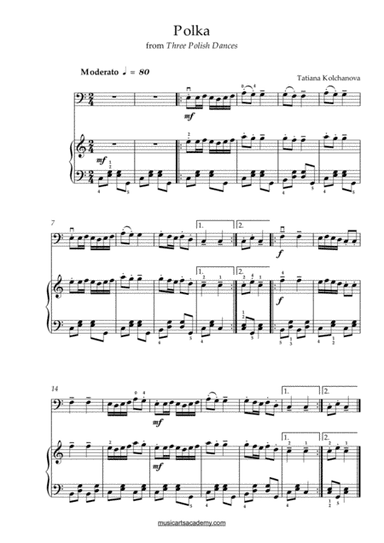 Polka from Three Polish Dances, Cello & Piano duet, both intermediate level