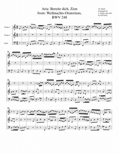 Aria: Bereite dich, Zion from: Weihnachts-Oratorium, BWV 248 (arrangement for string trio) (arr. Gil Garty)
