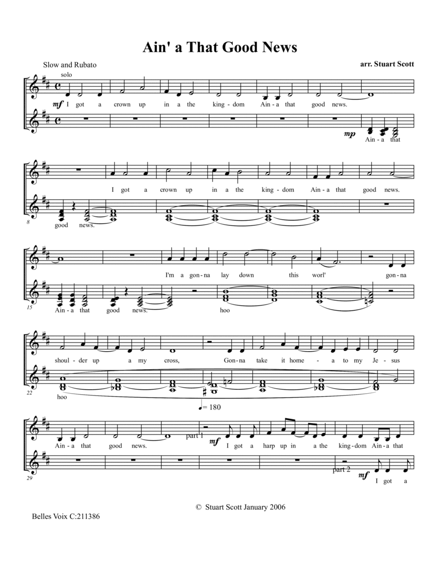 Ain' A That Good News SSAA (arr. Stuart Scott)
