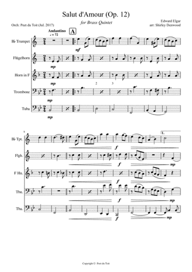 Salut d'Amour, Op.12 - Edward Elgar (Brass Quintet) (arr. Shirley Denwood & Peet du Toit)