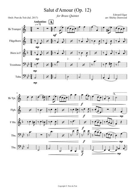 Salut d'Amour, Op.12 - Edward Elgar (Brass Quintet) (arr. Shirley Denwood & Peet du Toit)