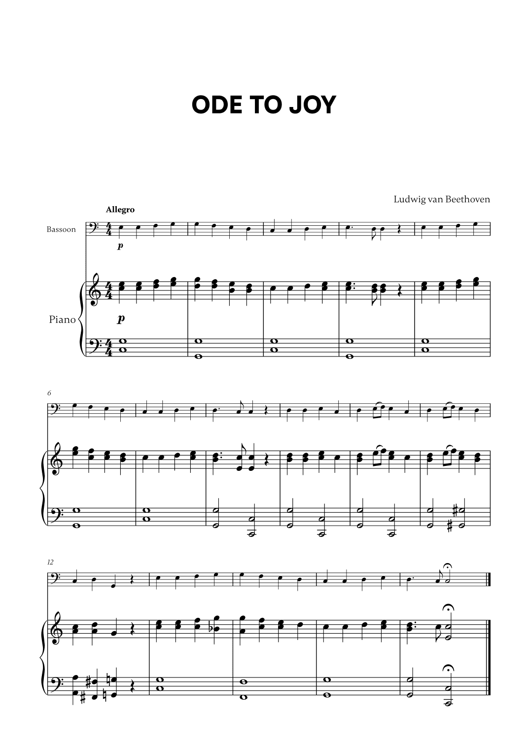 Beethoven - Ode to Joy for Bassoon and Piano (arr. Cadenza Editions)