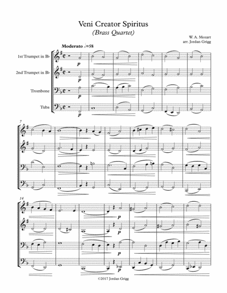 Veni Creator Spiritus (Brass Quartet) - Score and parts (arr. Jordan Grigg)