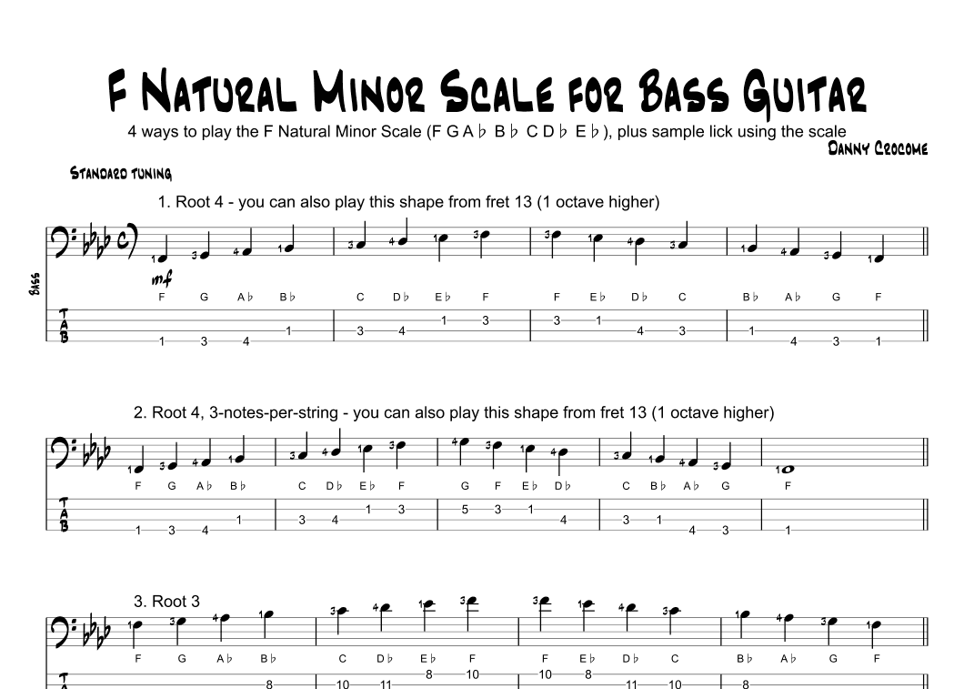 F Natural Minor Scale for Bass Guitar (4 Ways to Play)