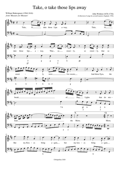 Take oh take those lips away (arr. Early Music Scores)