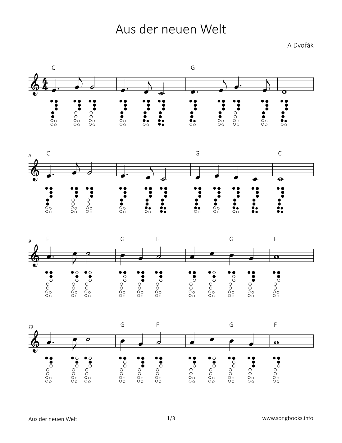 Aus der neuen Welt (arr. songbooks.info)