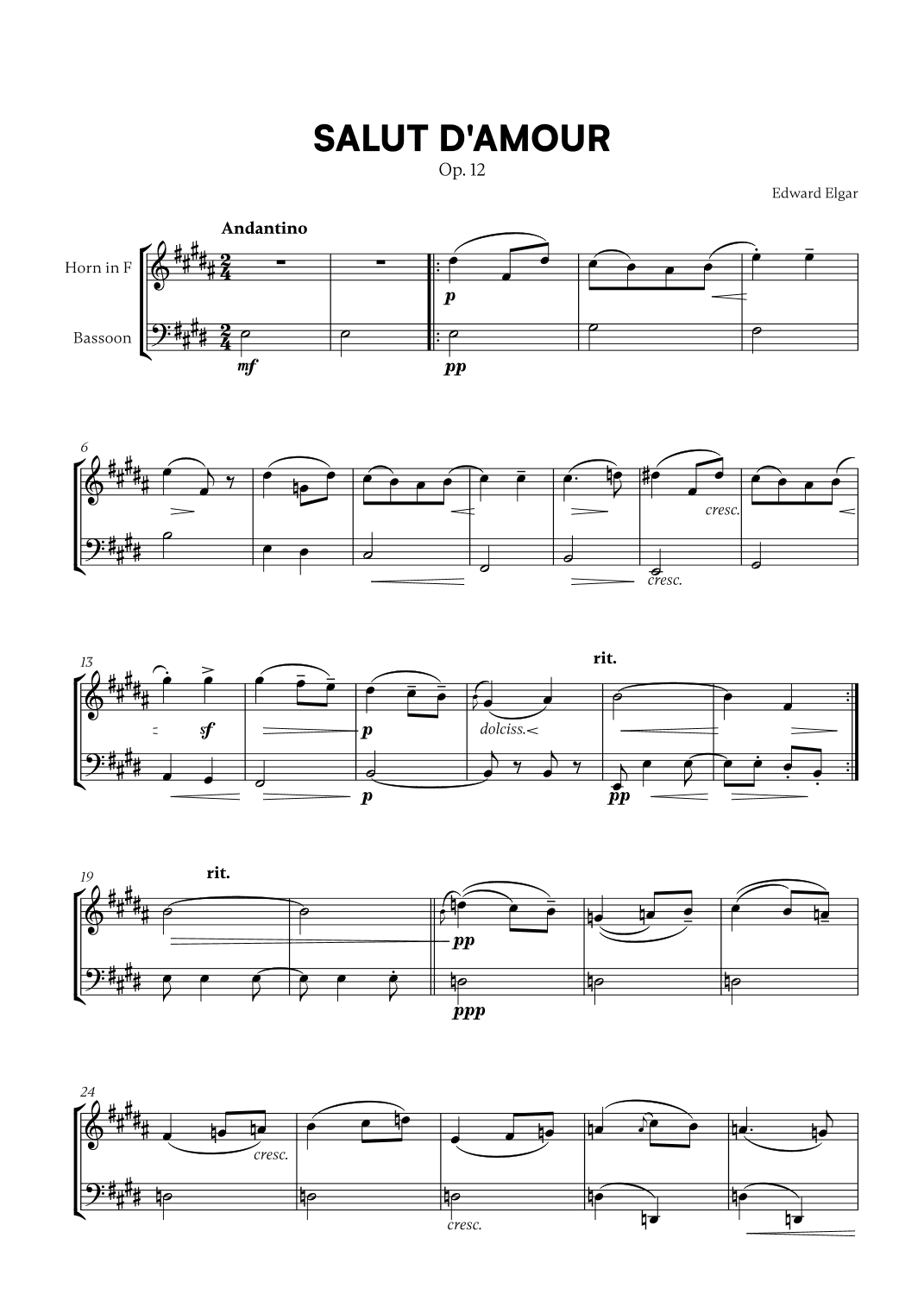 Edward Elgar - Salut d'Amour for French Horn and Bassoon (arr. Cadenza Editions)