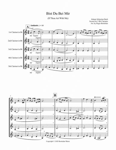 Bist Du Bei Mir (Clarinet Quintet) (arr. Regis Bookshar)