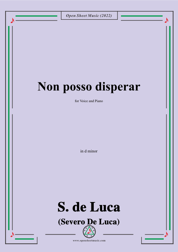 S. de Luca-Non posso disperar,in d minor,for Voice and Piano (arr. OSM Press)