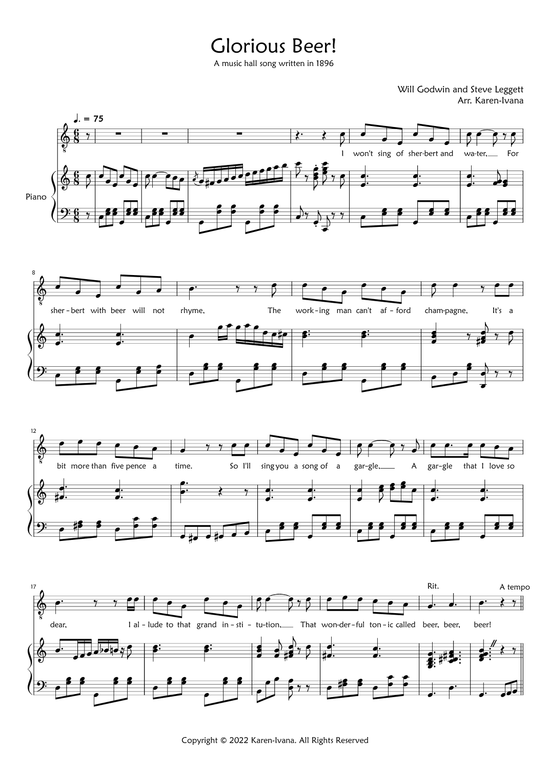 Glorious Beer (arr. Karen Ivana)