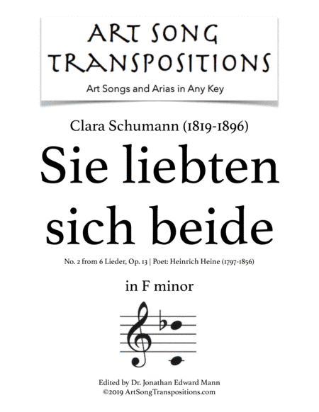 SCHUMANN: Sie liebten sich beide, Op. 13 no. 2 (transposed to F minor) (arr. ArtSongTranspositions.com)