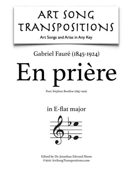 FAURÉ: En prière (transposed to E-flat major) (arr. ArtSongTranspositions.com)