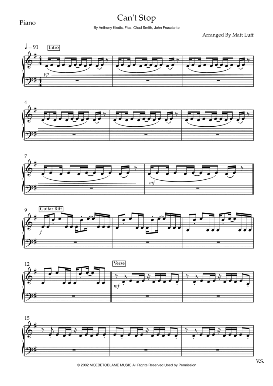 Can't Stop (arr. Matt Luff)