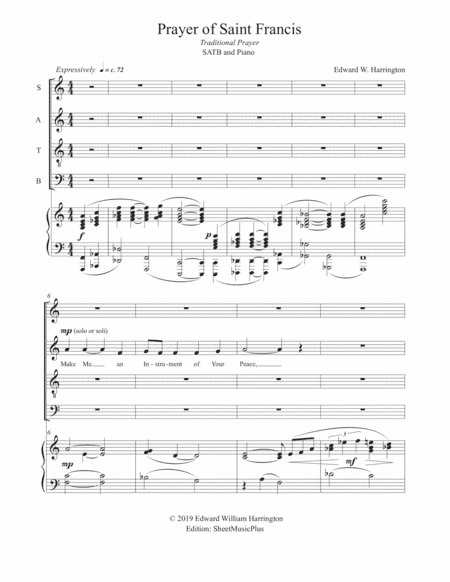 Prayer of Saint Francis, SATB & Piano