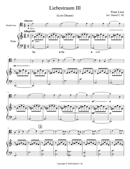 Liebestraum (double bass and piano) Easy (arr. Daniel C. M.)