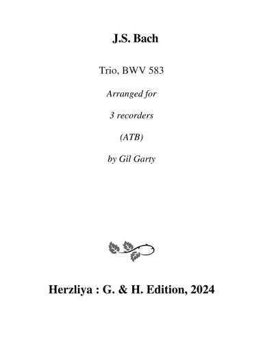 Trio for organ, BWV 583 (arrangement for 3 recorders (ATB)) (arr. Gil Garty)