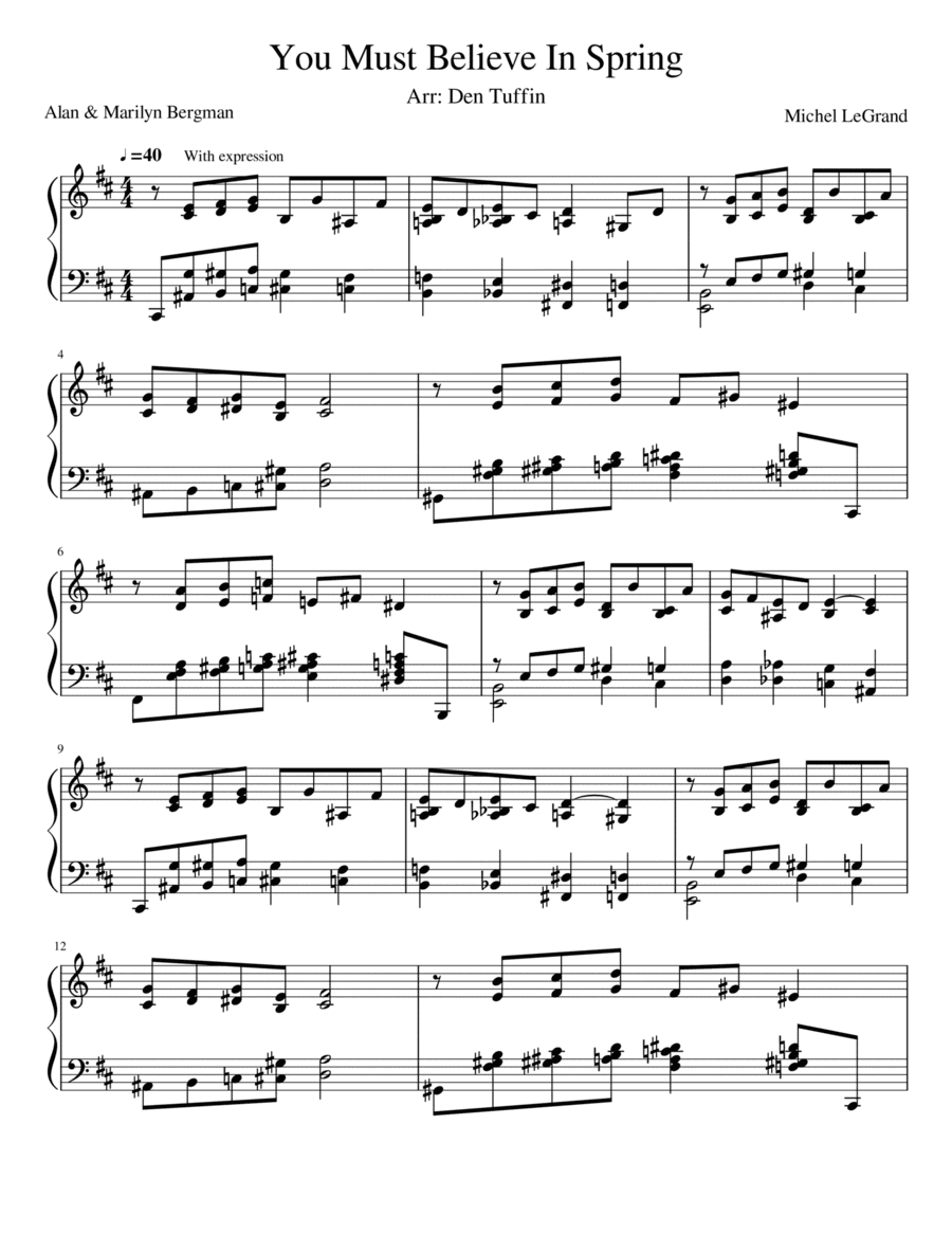 You Must Believe In Spring (arr. Den Tuffin)