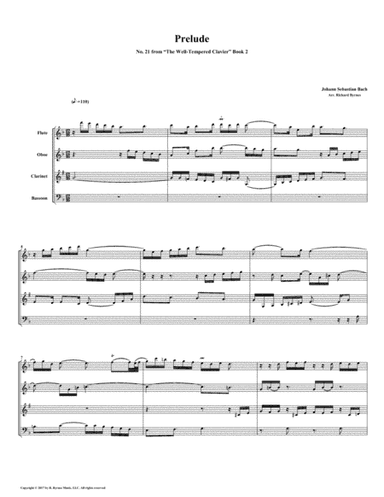 Prelude 21 from Well-Tempered Clavier, Book 2 (Woodwind Quartet) (arr. Richard Byrnes)