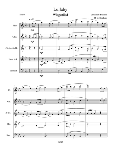 Brahms's Lullaby (Woodwind Quintet) (arr. B. C. Dockery)