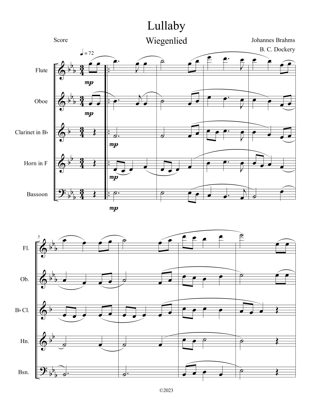 Brahms's Lullaby (Woodwind Quintet) (arr. B. C. Dockery)
