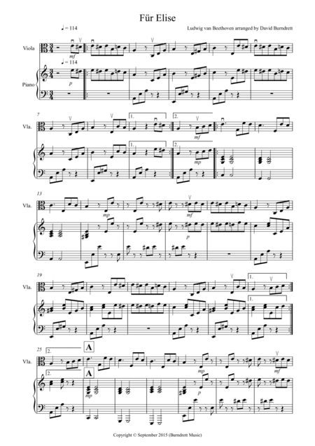 Fur Elise for Viola and Piano (arr. David Burndrett)