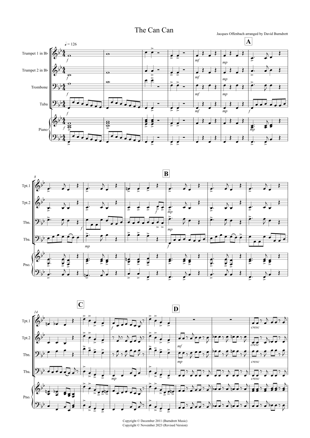 The Can Can for Brass Quartet (arr. David Burndrett)