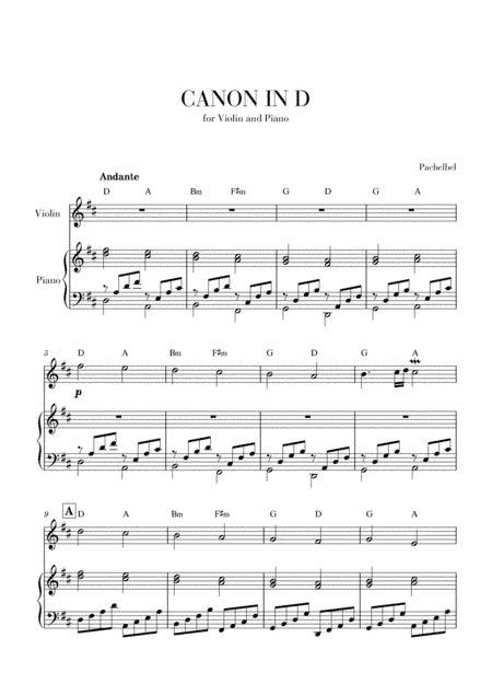 Canon in D for Violin and Piano (With Chords) (arr. Cadenza Editions)