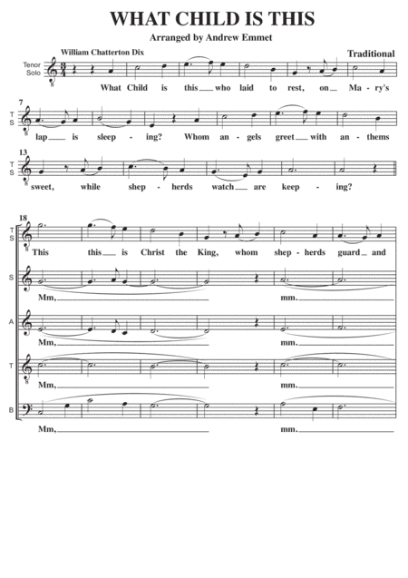 What Child Is This (Greensleeves) A Cappella SATB with tenor solo (arr. Andrew Emmet)