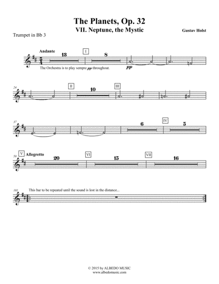 Holst The Planets, VII. Neptune, the Mystic - Trumpet in Bb 3 (Transposed Part), Op. 32 (arr. Doug Clyde)