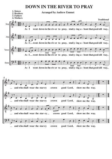 Down In The River To Pray A Cappella SATB (arr. Andrew Emmet)